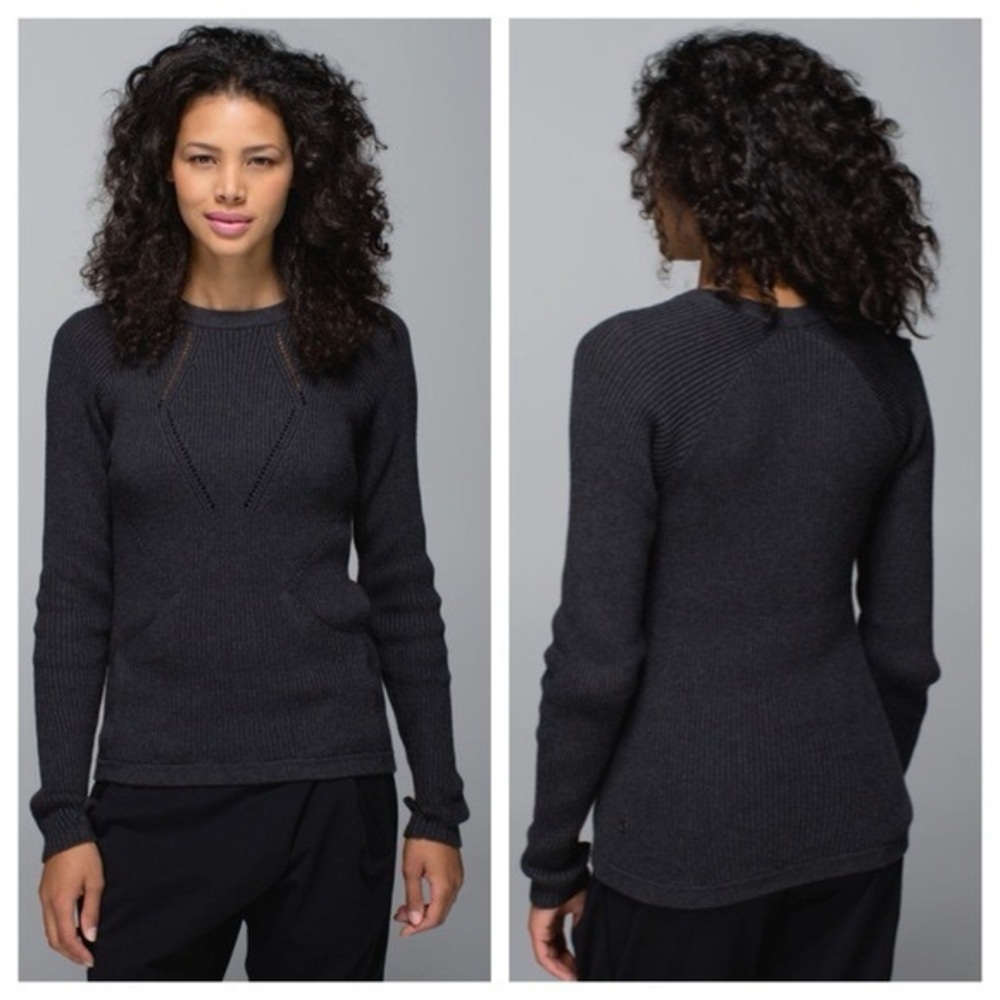 Lululemon Women's The Sweater The Better Heathered Black 100% Cotton Pullover